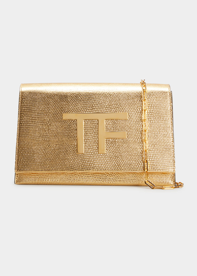 Shop Tom Ford Tf Disco Lizard-print Crossbody Bag In Gold