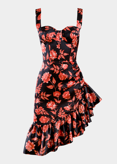 Shop Autumn Adeigbo Zoe Floral High-low Mini Dress In Black/red Floral