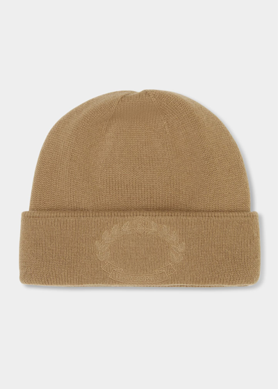 Shop Burberry Ghost Crest Cashmere Beanie In Camel