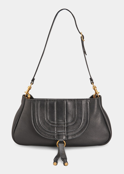 Shop Chloé Marcie Calf Leather Shoulder Bag In 001 Black