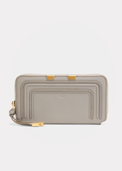 Shop Chloé Marcie Long Zip Wallet In Grained Leather In Cashmere Grey