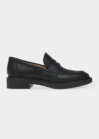 Shop Gianvito Rossi Calfskin Penny Loafers In Black