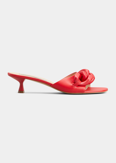 Shop Stella Mccartney Falabella Vegan Chain Kitten-heel Sandals In Red