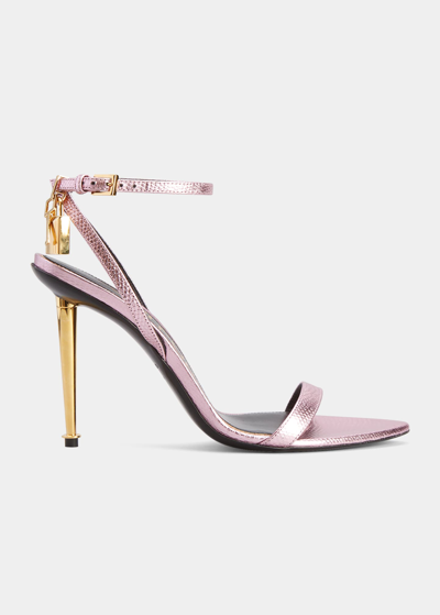 Shop Tom Ford Lock Metallic Ankle-strap Sandals In Light Pink