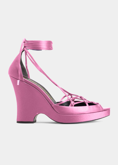 Shop Tom Ford Satin Ankle Wrap Wedge Sandals In Rose Bloom