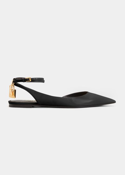 Shop Tom Ford Leather Ankle-strap Ballerina Flats In Black