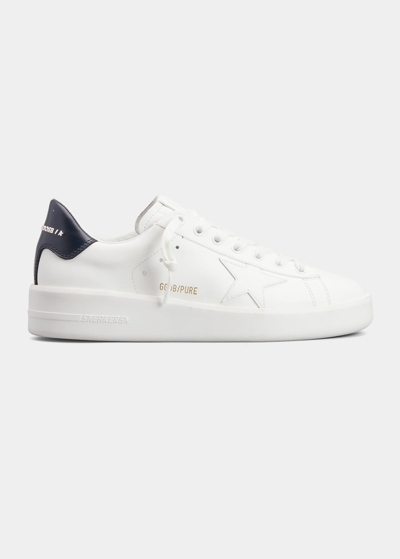 Shop Golden Goose Pure Star Bicolor Leather Low-top Sneakers In Whiteblue