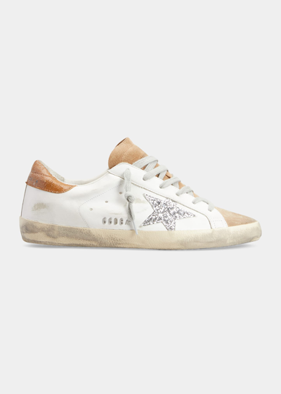 Shop Golden Goose Superstar Mixed Leather Glitter Low-top Sneakers In White Tobacco Sil