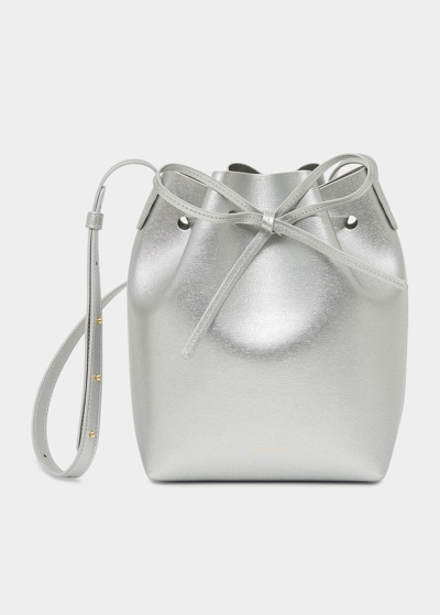 Shop Mansur Gavriel Mini Metallic Leather Bucket Bag In Silver