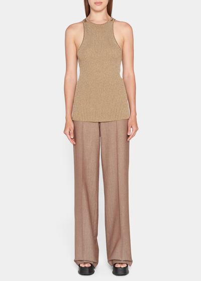 Shop Stella Mccartney Ribbed Knit Top W/ Sparkle Finish In 8250 Gold