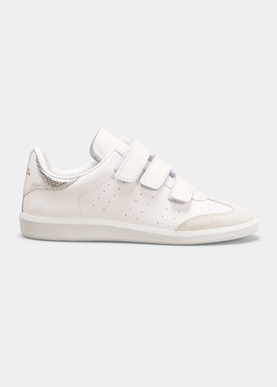 Shop Isabel Marant Beth Mixed Leather Grip Tennis Sneakers In Almond