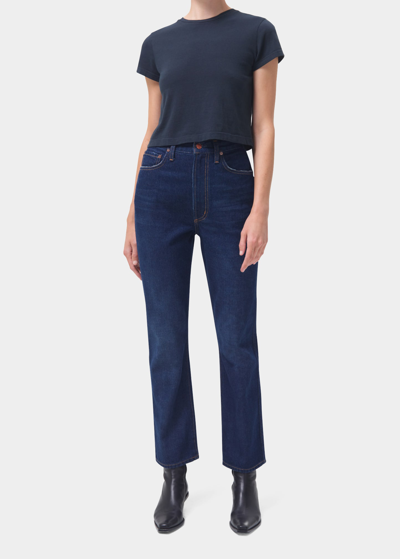 Shop Agolde The Pinch Waist Kick Flare Cropped Jeans In Radio Dk Ind