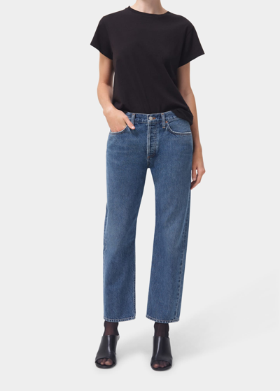 Shop Agolde Wyman Low Rise Straight Ankle Jeans In Vision Dk Indi