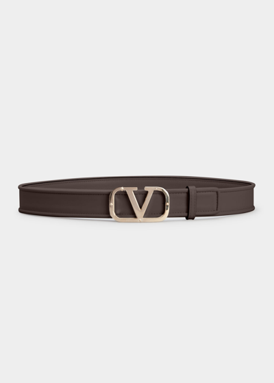 Shop Valentino Platinum Vlogo Leather Belt In Kg8 Fondant