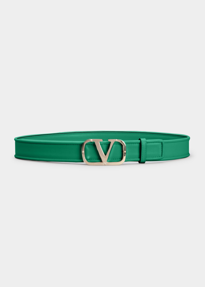 Shop Valentino Platinum Vlogo Leather Belt In 7pa Gea Green