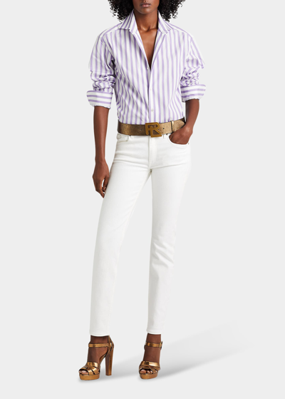 Shop Ralph Lauren Capri Striped Collared Shirt In Pplwht