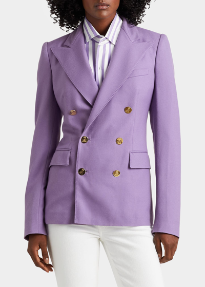 Shop Ralph Lauren Camden Double-breasted Cashmere-twill Blazer In Purple