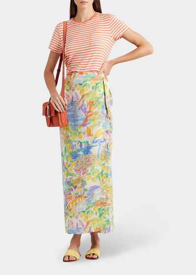 Shop Ralph Lauren Danyelle Printed Linen Voile Maxi Wrap Skirt In Yellowblu