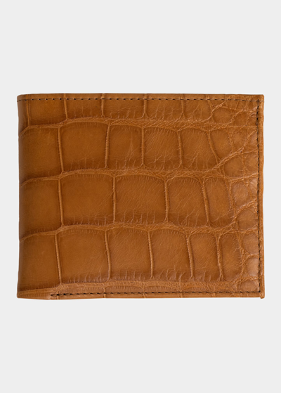 Shop Abas Men's Matte Alligator Leather Bifold Wallet W/ Id Window In Tan