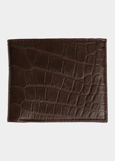 Shop Abas Men's Matte Alligator Leather Bifold Wallet W/ Id Window In Brown