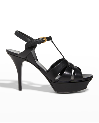 Saint Laurent High Heel Strappy Platform Pumps In Black