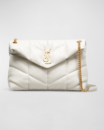 Shop Saint Laurent Lou Puffer Medium Ysl Shoulder Bag In Quilted Leather In Crema Soft