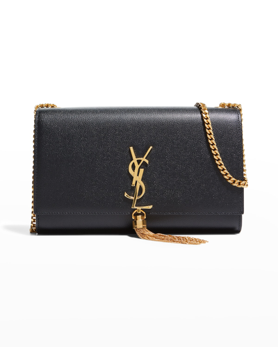 Shop Saint Laurent Kate Medium Tassel Ysl Wallet On Chain In Grained Leather In Black