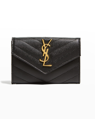 Shop Saint Laurent Ysl Monogram Small Flap Wallet In Grained Leather In Black