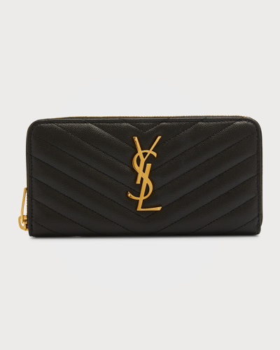 Shop Saint Laurent Ysl Monogram Grain De Poudre Zip-around Wallet In Black