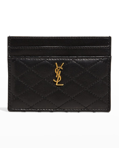 Shop Saint Laurent Gaby Ysl Card Case In Quilted Leather In Nero