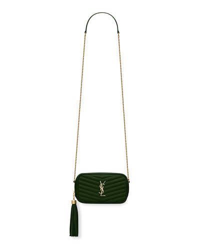 Shop Saint Laurent Lou Mini Ysl Grain De Poudre Camera Crossbody Bag In Dark Green