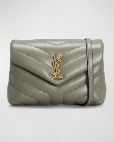 Shop Saint Laurent Loulou Toy Ysl Matelasse Calfskin Envelope Crossbody Bag In Grey Khaki