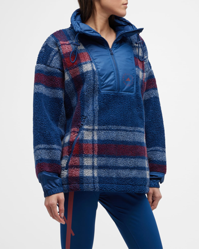 Shop Adidas By Stella Mccartney Fleece Jacquard Winter Jacket In Mystery Blue Ligh