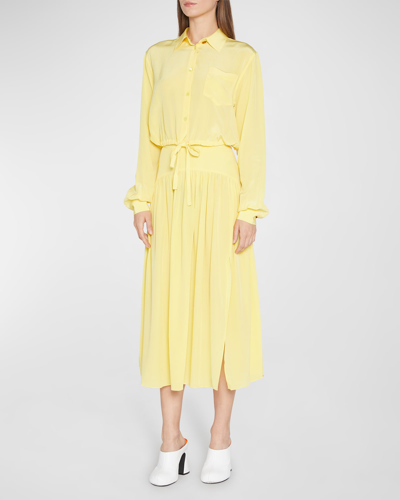 Shop Marni Silk Midi Skirt In Lemon Yell