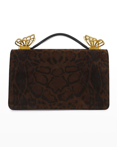 Shop Sophia Webster Mariposa Leopard Suede Top-handle Bag In Black/leopard