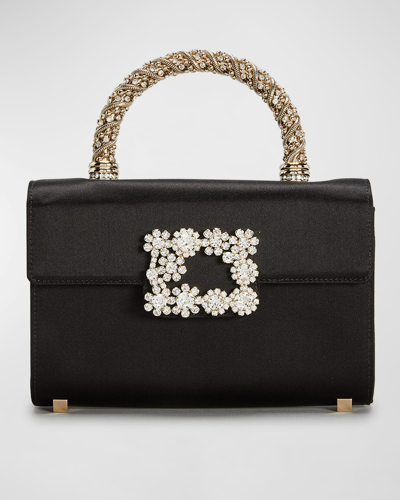 Shop Roger Vivier Flower Jewel Mini Top-handle Bag In Nero