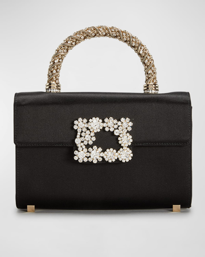 Roger Vivier Jewel Mini Embellished Satin Tote In Nero