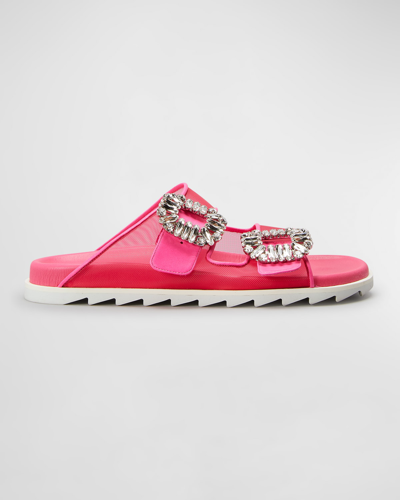 Shop Roger Vivier Strass Net Slide Sandals In Pink