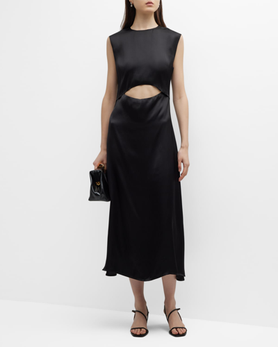 Shop Loulou Studio Copan Cutout Satin Midi Dress In Black