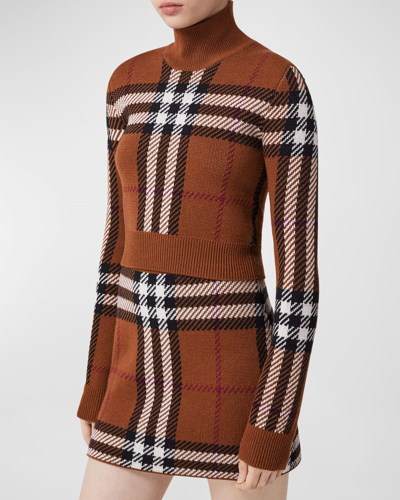 Shop Burberry Kerry Cropped Knit Sweater In Dark Birch Brown