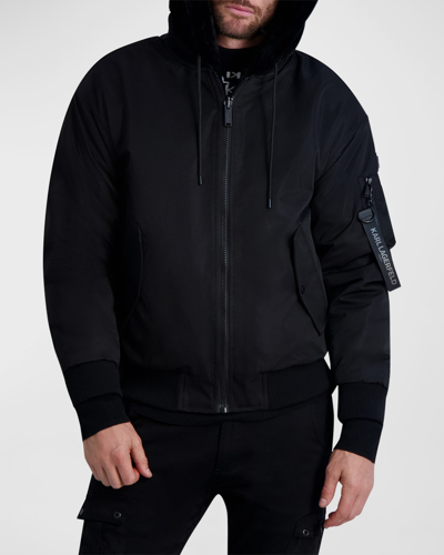 Shop Karl Lagerfeld Men's Reversible Bomber Jacket W/ Faux Fur In Blk/black