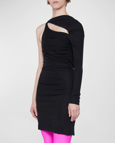 Shop Victoria Beckham Asymmetric Slash Mini Dress In Black