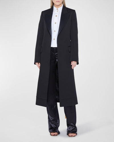 Shop Victoria Beckham Peekaboo Cutout Satin-lapel Long Coat In Black