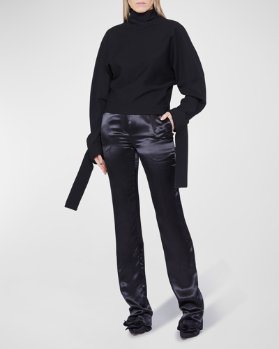 Shop Victoria Beckham Ponti Top W/ Elongated Cuffs In Black