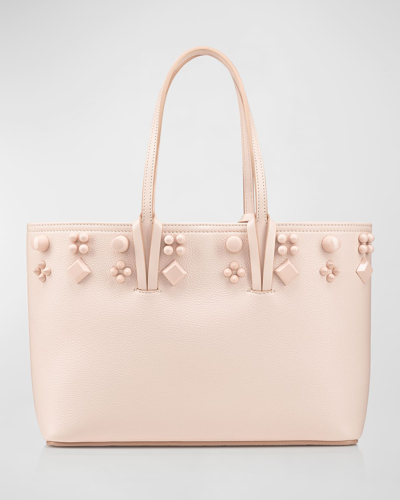 Shop Christian Louboutin Cabata Small Empire Spikes Leather Tote Bag In Leche