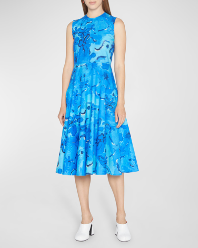 Shop Marni Floral Patterned Midi Dress In Electric B