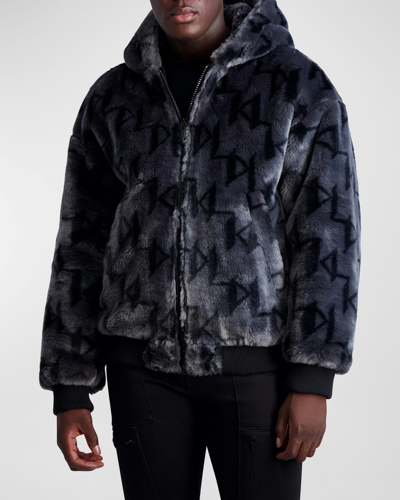 Shop Karl Lagerfeld Men's Reversible Bomber Jacket W/ Faux Fur In Blk/grey
