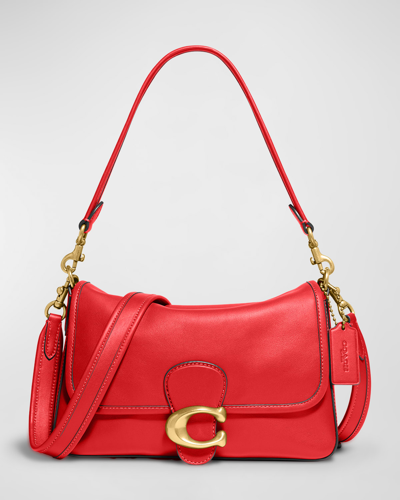 Shop Coach Tabby Leather C Medallion Shoulder Bag In B4sport Red