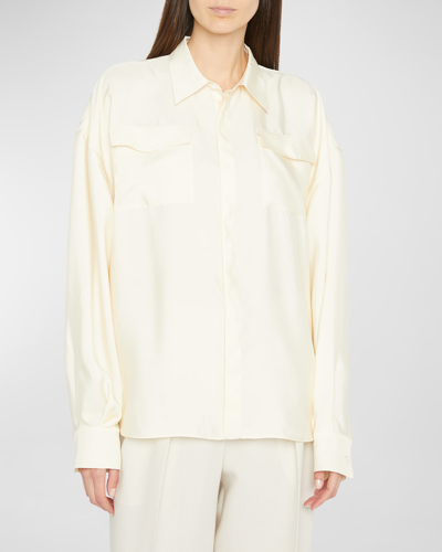 Shop The Row Abigail Silk Collared Shirt In Ivory
