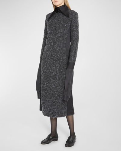 Shop The Row Amaranth Paillette Knit Midi Dress In Grey Melange